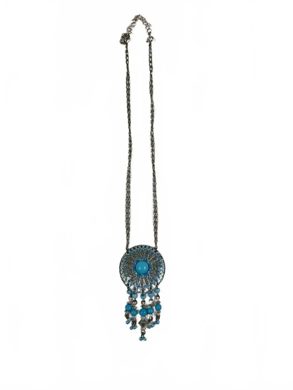 Fashion Jewelry Silver & Turquoise Dream Catcher Dual Chain Women's Necklace